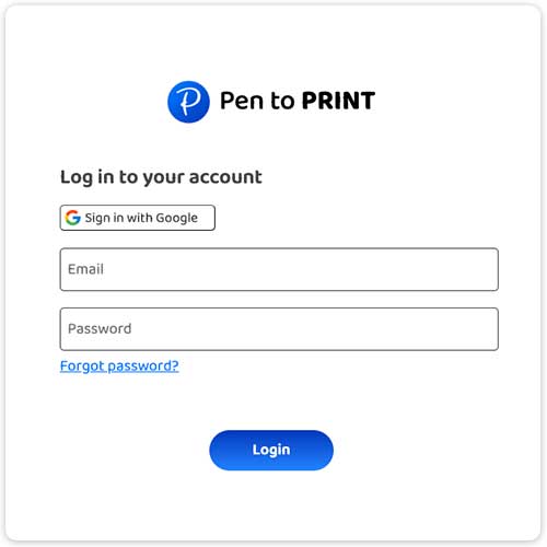 Pen to Print desktop app sign-in screen