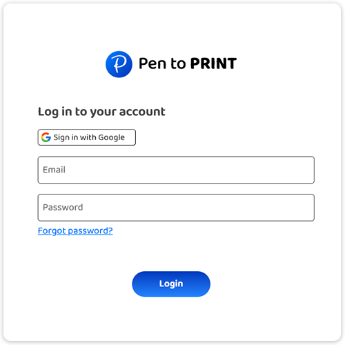 Pantalla de inicio de sesión de la app de escritorio de Pen to Print